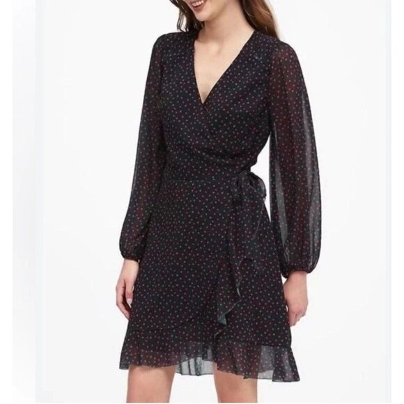 Banana Republic Dresses & Skirts - Banana Republic Wedding Guest Heart Twee Y2K Valentine Mini Wrap Dress Black 2